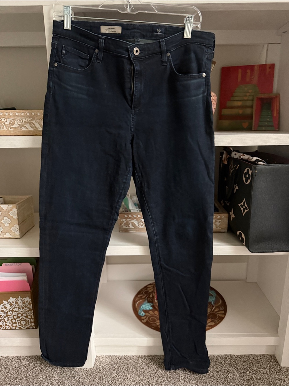 AG Adriano Goldschmied The Prima Mid-Rise Cigarette Dark Navy Skinny Jeans. 31R